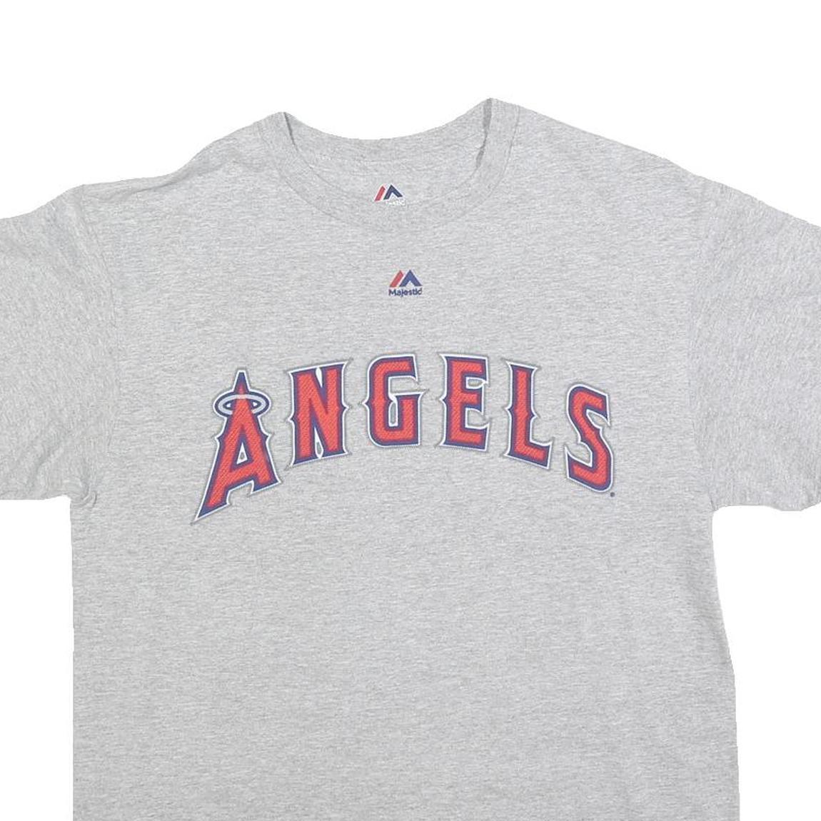 MAJESTIC Mens Grey Angels Graphic T-Shirt M Short Sleeve Crew Neck Baseball