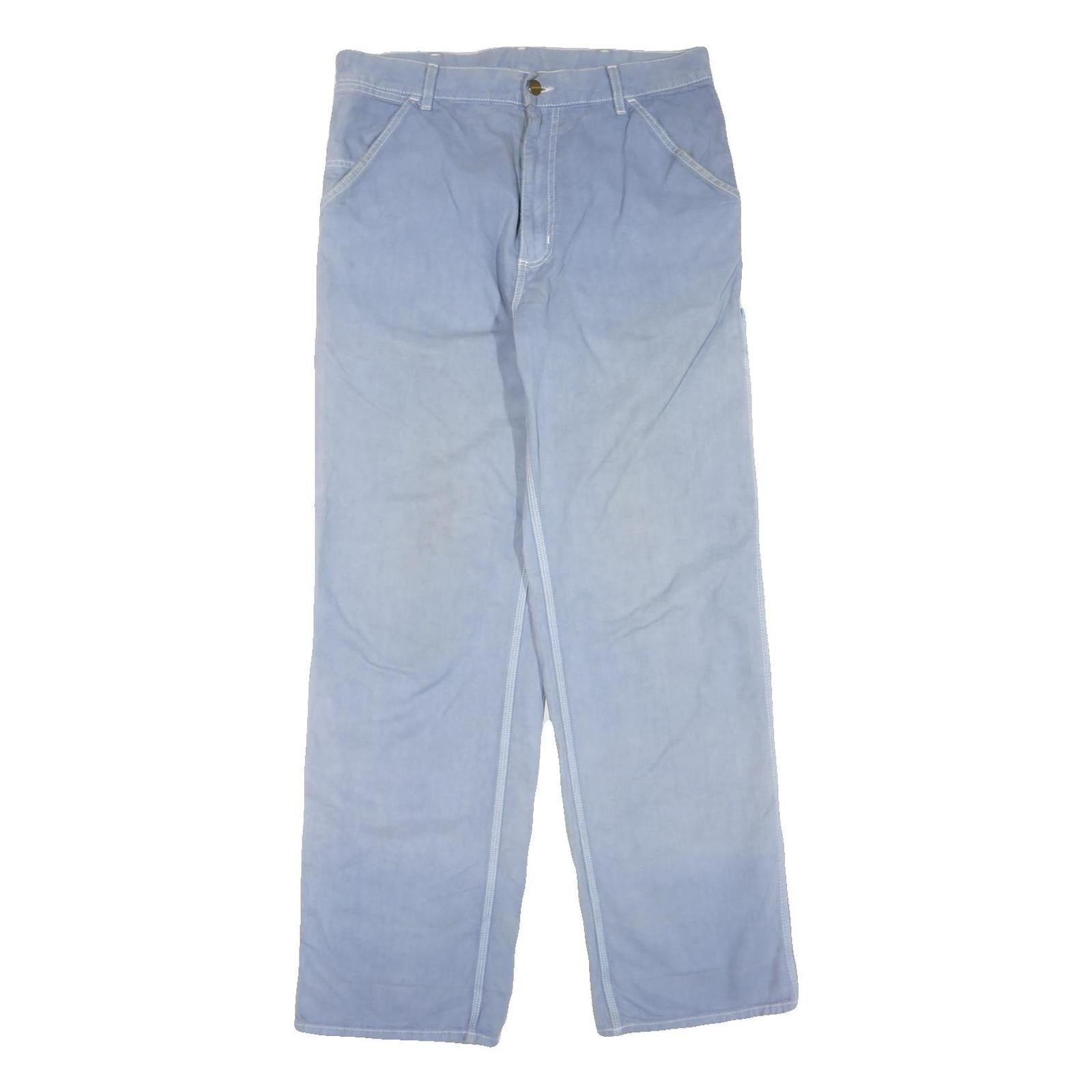 CARHARTT Mens Cotton Blend Blue Regular Straight Trousers W32 L32 Workwear Zip