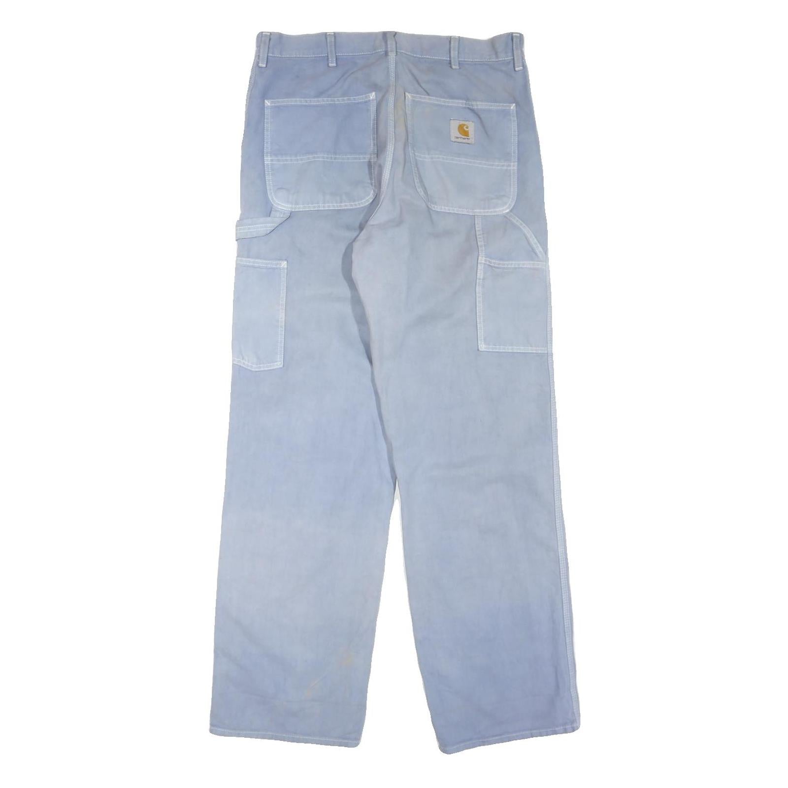 CARHARTT Mens Cotton Blend Blue Regular Straight Trousers W32 L32 Workwear Zip