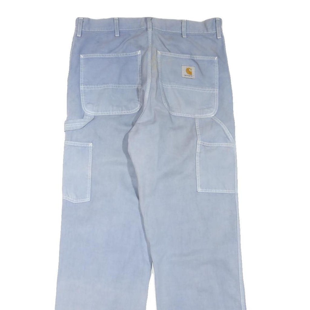 CARHARTT Mens Cotton Blend Blue Regular Straight Trousers W32 L32 Workwear Zip
