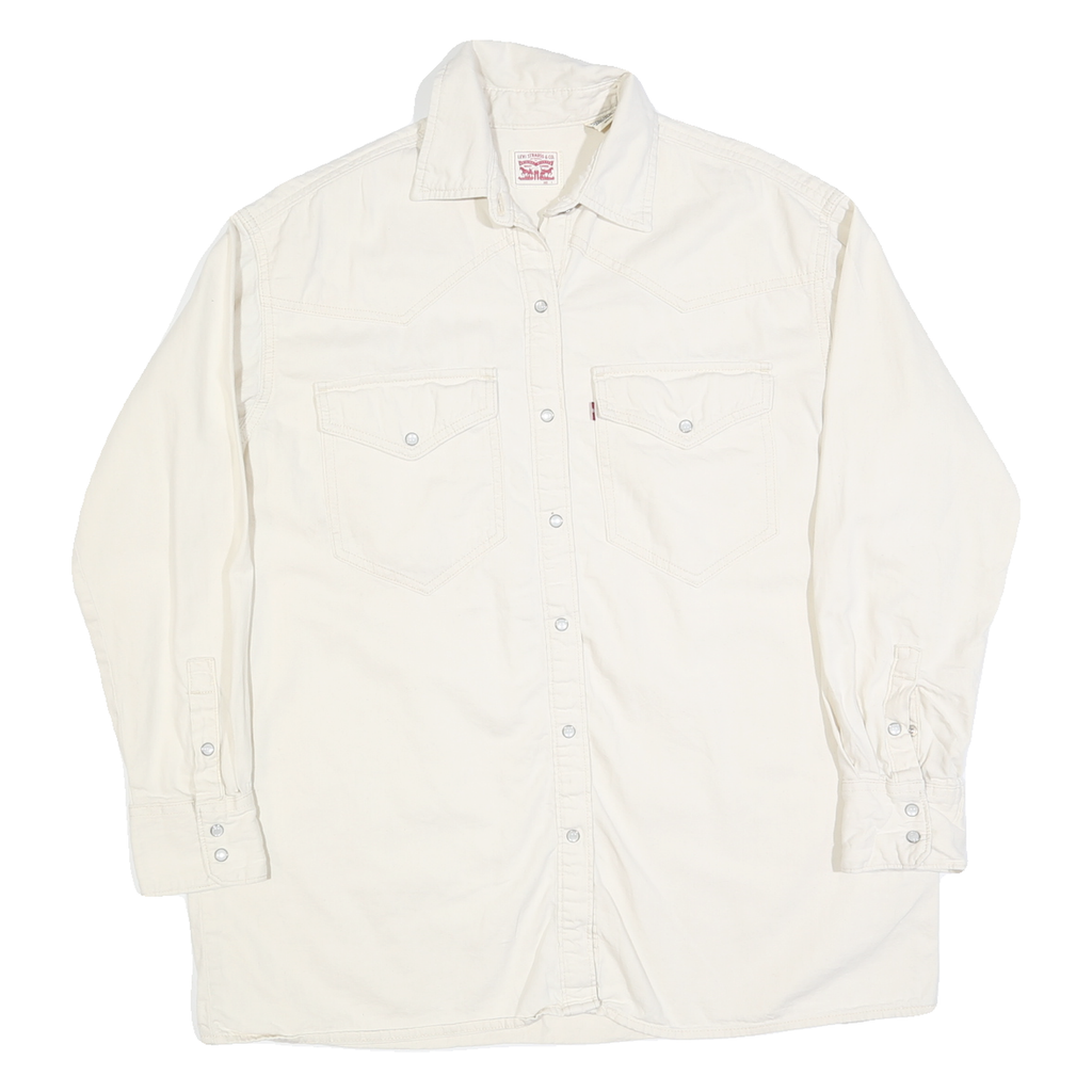 LEVI'S Womens White Cotton Blend Shirt S Classic Western Style Button