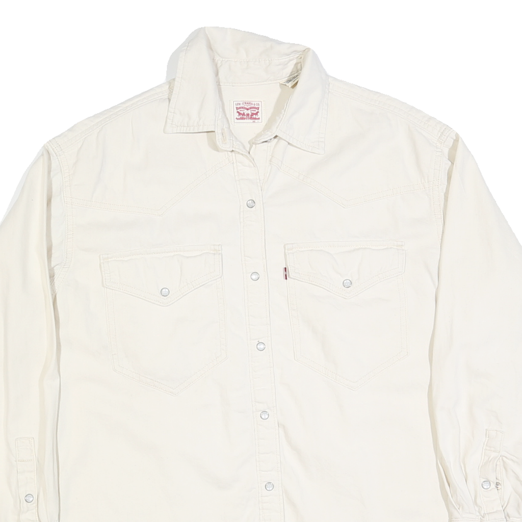 LEVI'S Womens White Cotton Blend Shirt S Classic Western Style Button