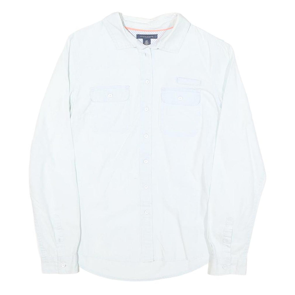 TOMMY HILFIGER Womens White Plain Shirt S Button Front Cotton Blend Stylish