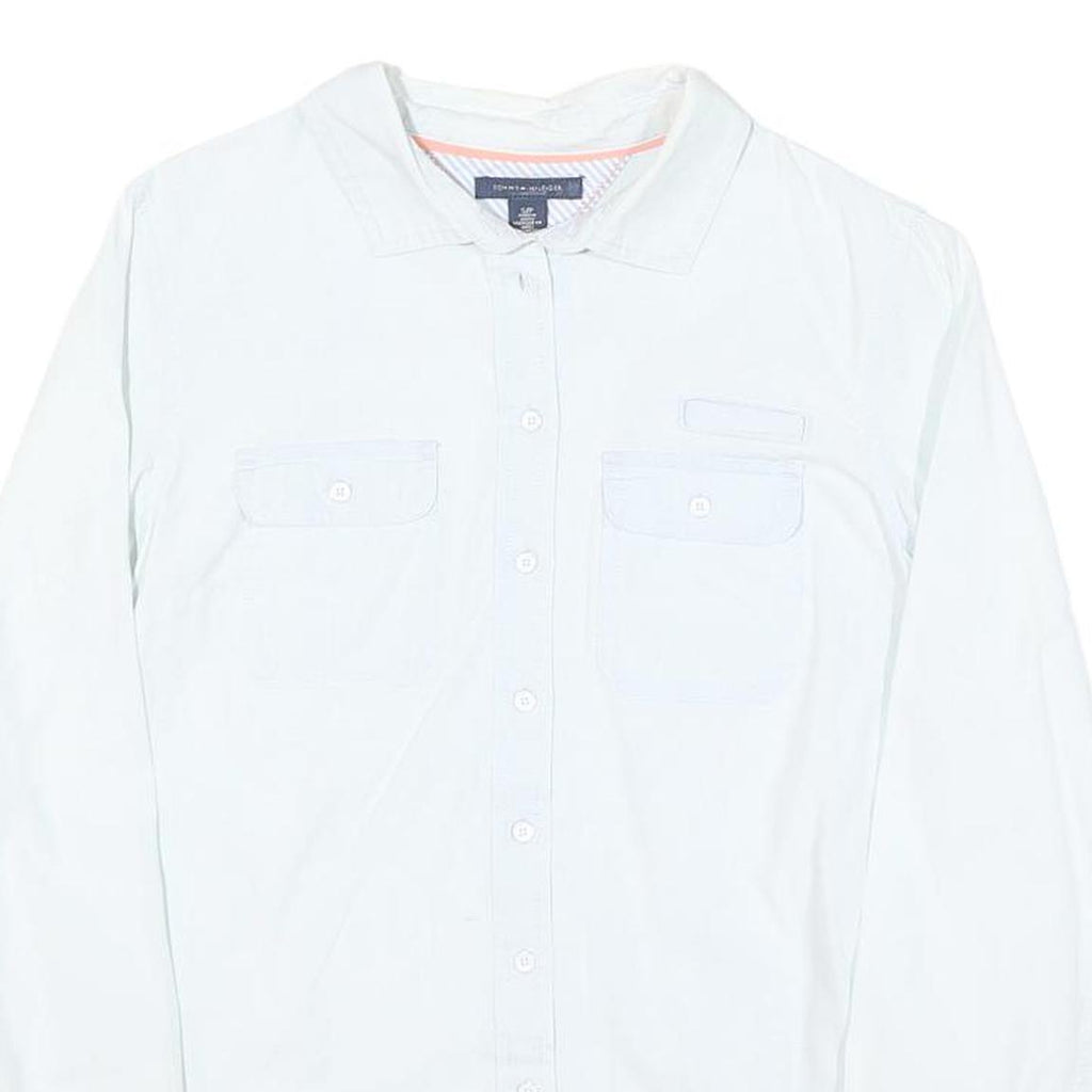 TOMMY HILFIGER Womens White Plain Shirt S Button Front Cotton Blend Stylish