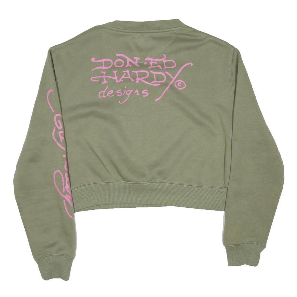 ED HARDY Womens Green Crew Neck M Signature Graphic Print Sweatshirt