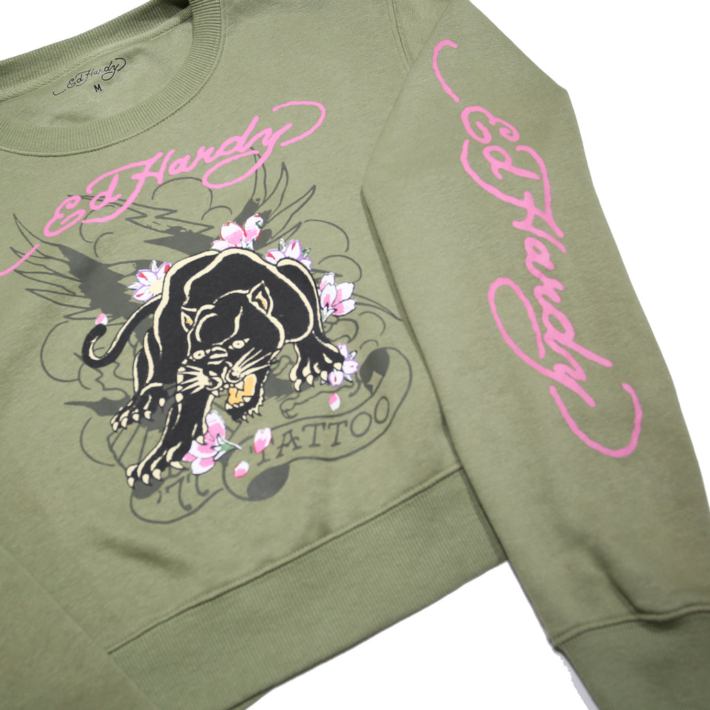 ED HARDY Womens Green Crew Neck M Signature Graphic Print Sweatshirt