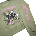 ED HARDY Womens Green Crew Neck M Signature Graphic Print Sweatshirt