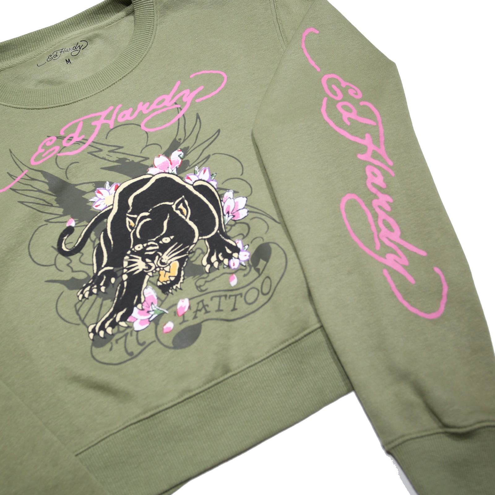 ED HARDY Womens Green Crew Neck M Signature Graphic Print Sweatshirt