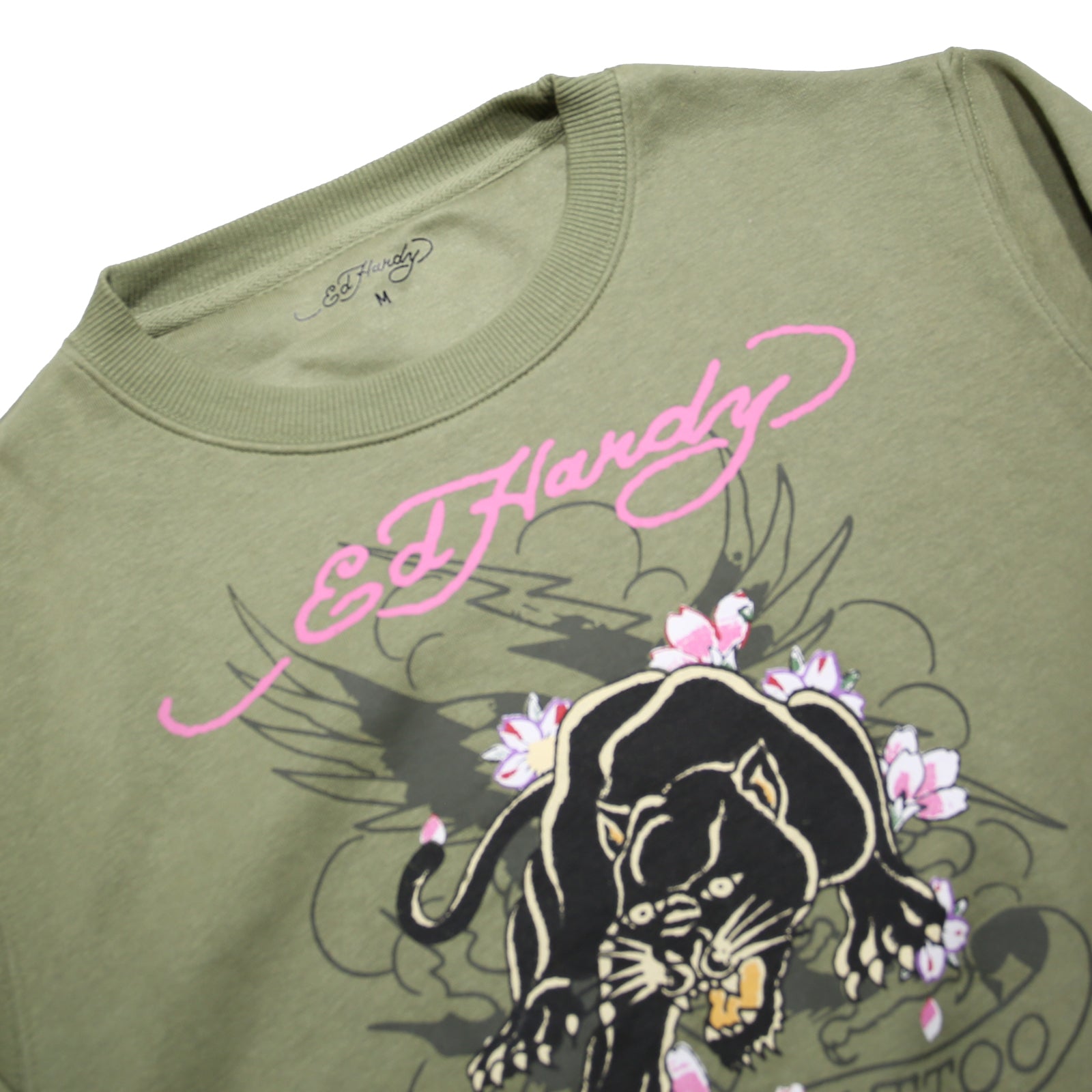 ED HARDY Womens Green Crew Neck M Signature Graphic Print Sweatshirt