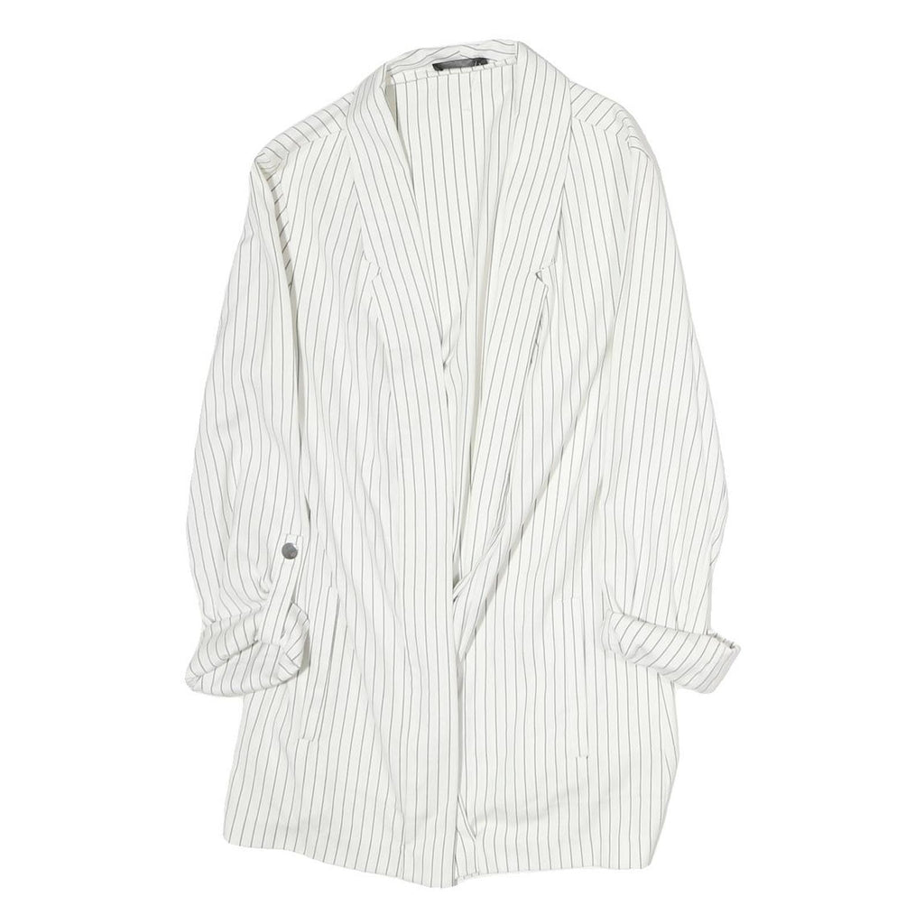 TALLY WEIJL Womens White & Black Pinstripe Long Sleeve Jacket S Cotton Blend