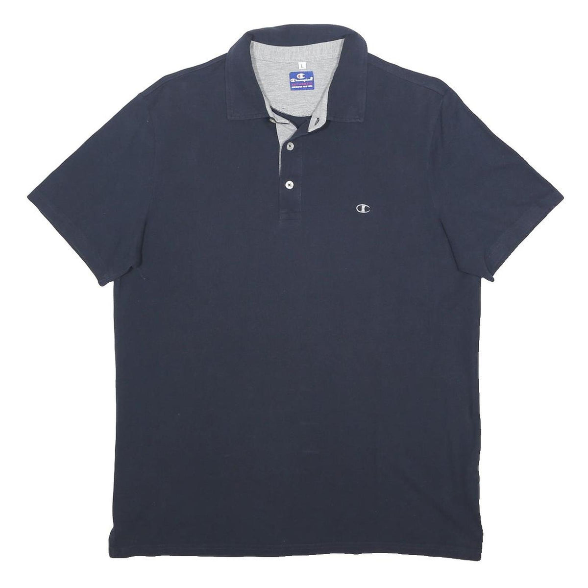 CHAMPION Mens Navy Blue Polo Shirt L Cotton Classic Short Sleeve Casual