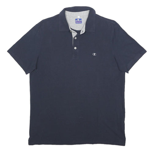 CHAMPION Mens Navy Blue Polo Shirt L Cotton Classic Short Sleeve Casual