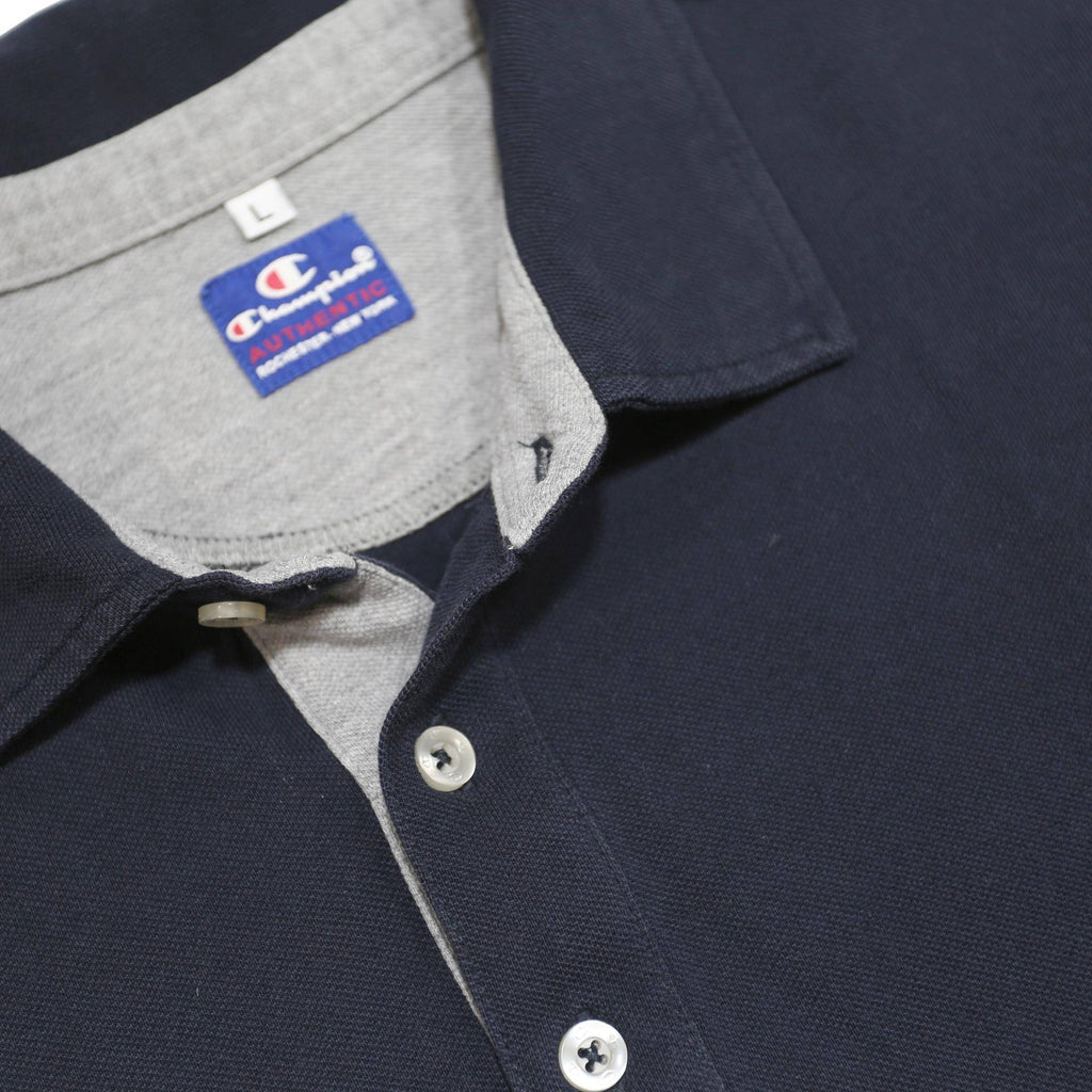 CHAMPION Mens Navy Blue Polo Shirt L Cotton Classic Short Sleeve Casual