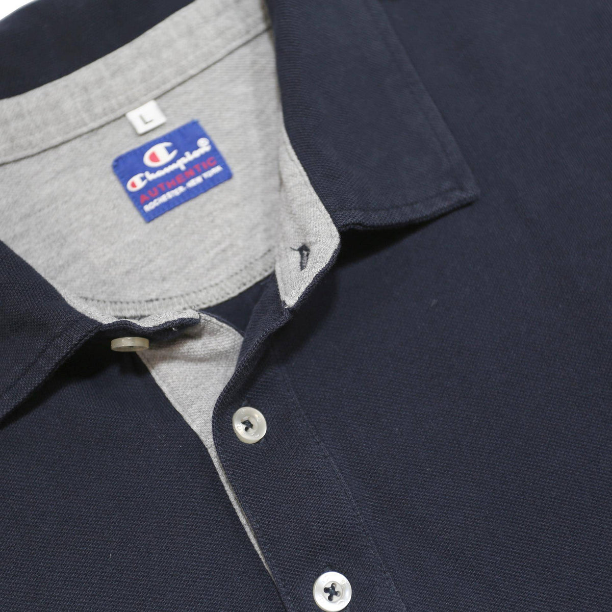 CHAMPION Mens Navy Blue Polo Shirt L Cotton Classic Short Sleeve Casual
