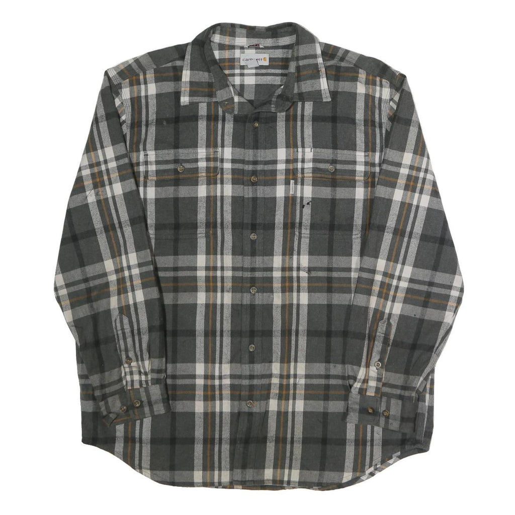 CARHARTT Mens Grey & Brown Check Shirt XL Long Sleeve Cotton Workwear Casual