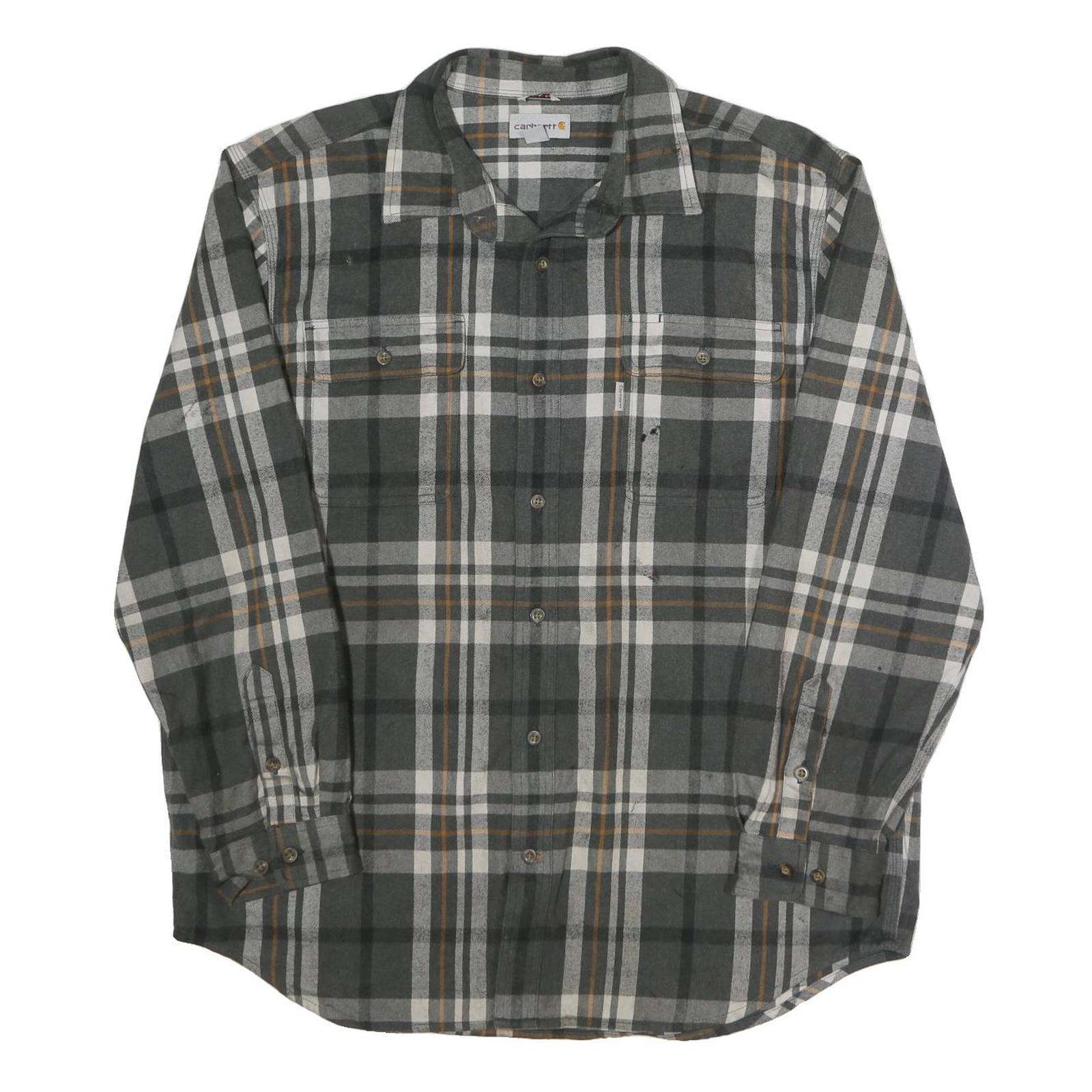 CARHARTT Mens Grey & Brown Check Shirt XL Long Sleeve Cotton Workwear Casual