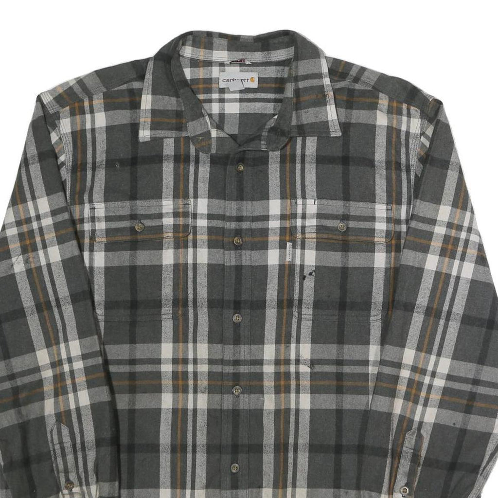 CARHARTT Mens Grey & Brown Check Shirt XL Long Sleeve Cotton Workwear Casual
