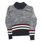 TOMMY HILFIGER Womens Blue & White Patterned Roll Neck Chunky Knit Jumper M