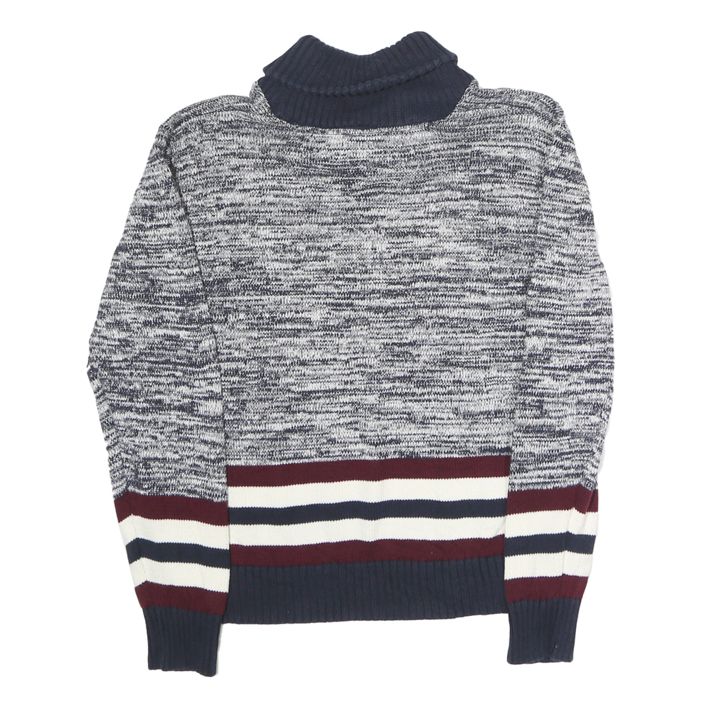 TOMMY HILFIGER Womens Blue & White Patterned Roll Neck Chunky Knit Jumper M