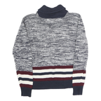 TOMMY HILFIGER Womens Blue & White Patterned Roll Neck Chunky Knit Jumper M
