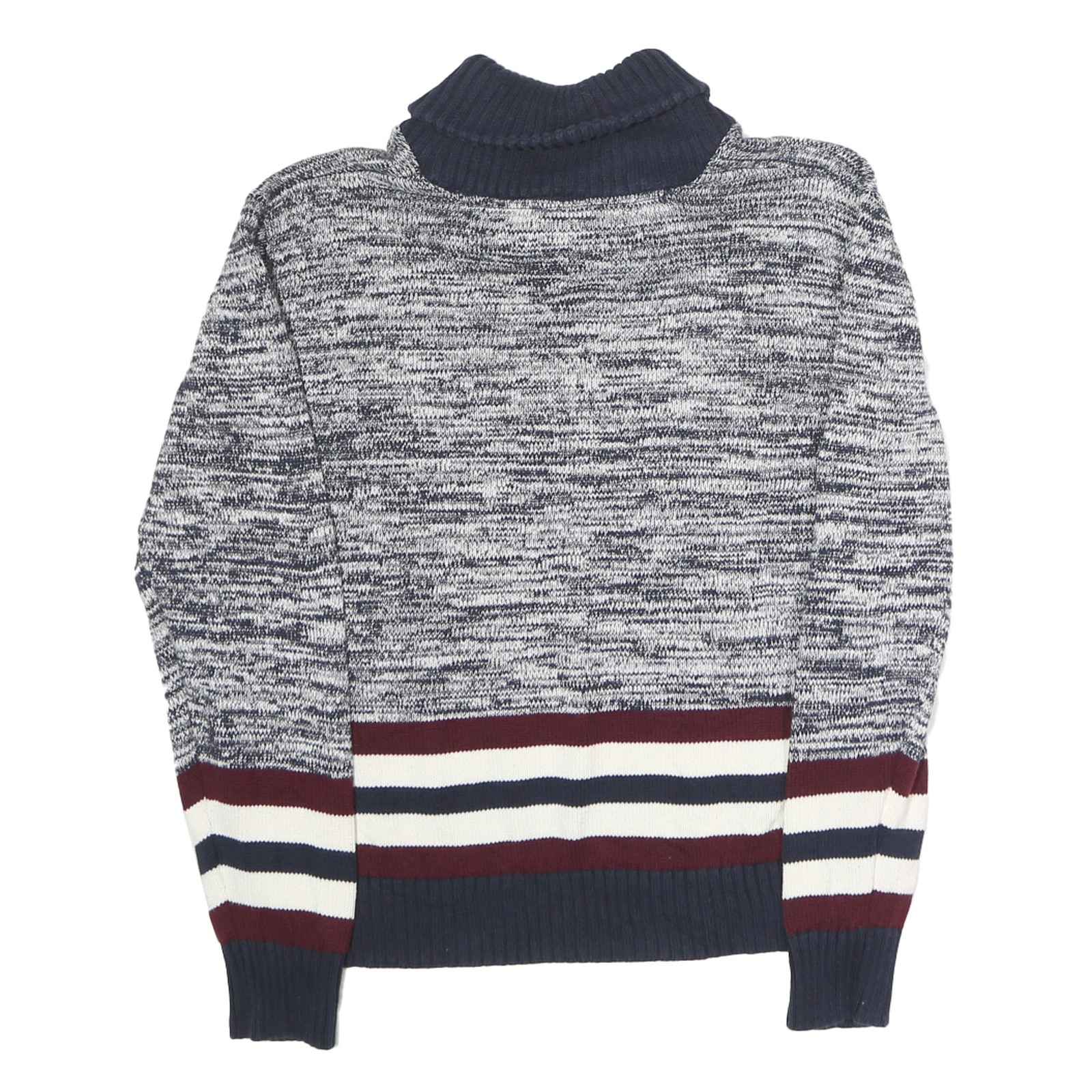 TOMMY HILFIGER Womens Blue & White Patterned Roll Neck Chunky Knit Jumper M