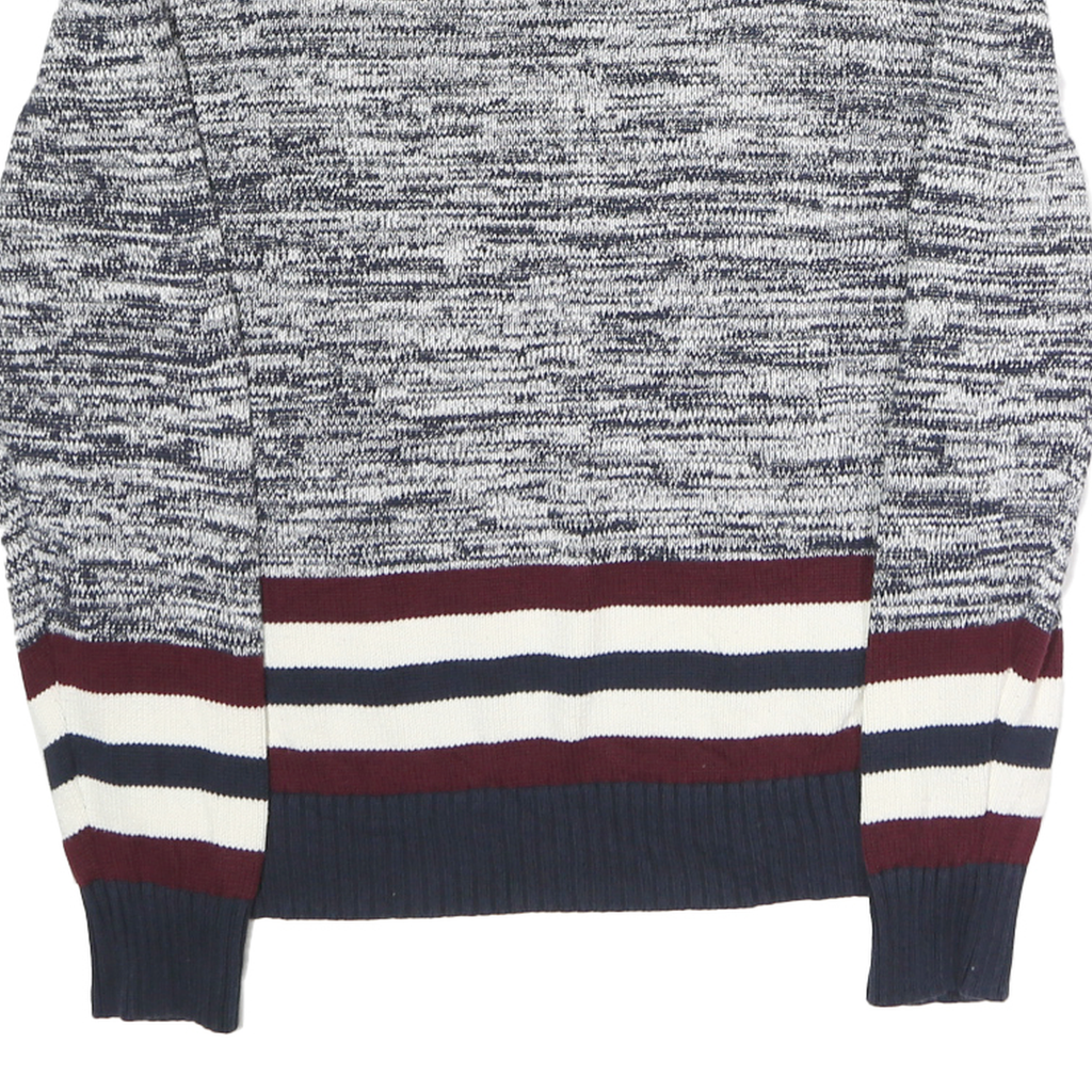 TOMMY HILFIGER Womens Blue & White Patterned Roll Neck Chunky Knit Jumper M