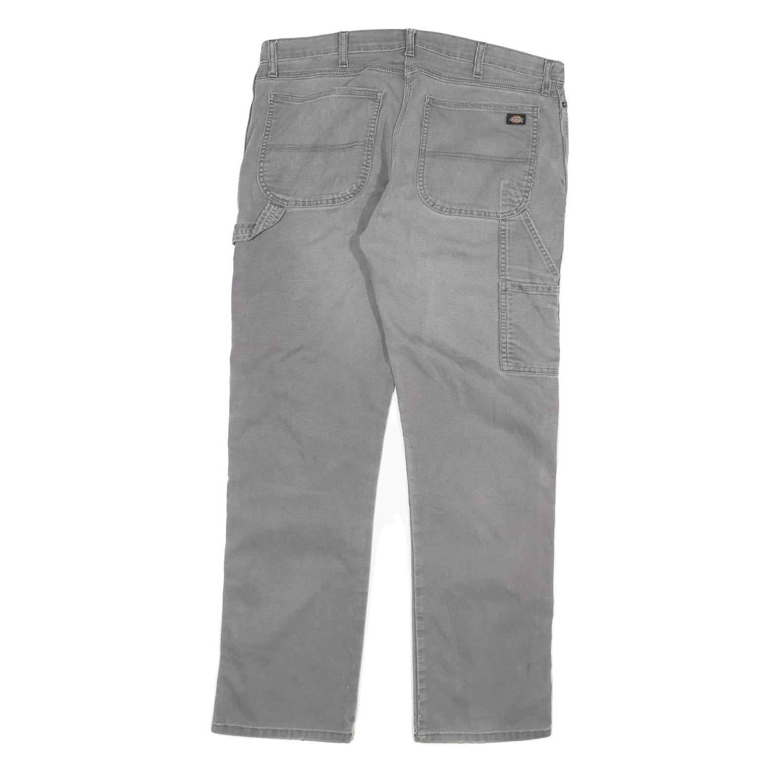 DICKIES Mens Regular Fit Grey Denim Jeans W36 L34 Zip Cotton Blend Workwear