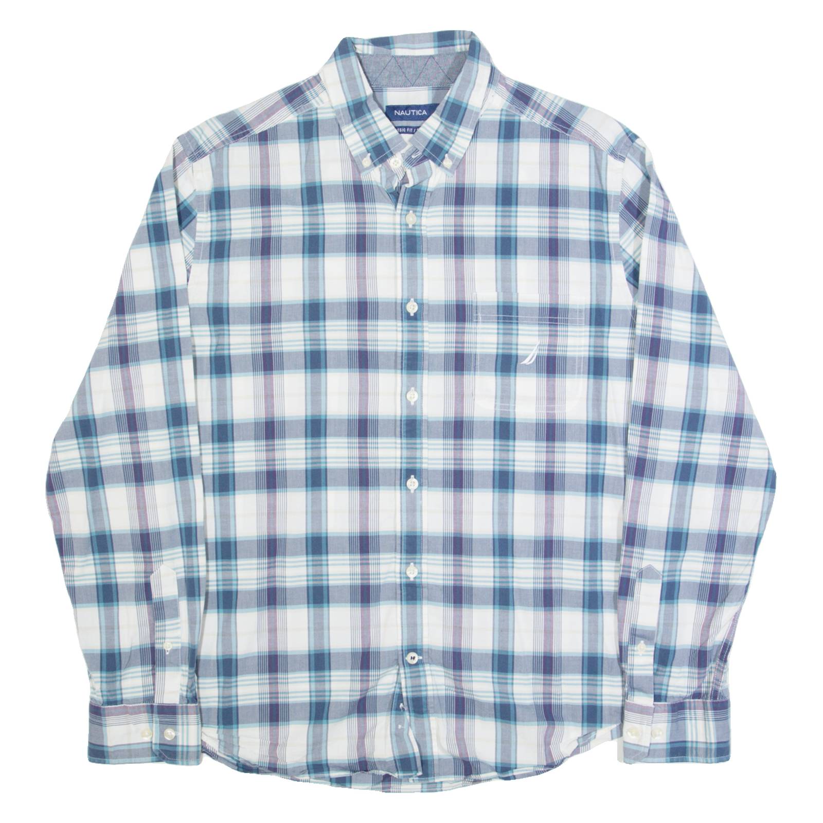 NAUTICA Mens Shirt Blue Check Long Sleeve L