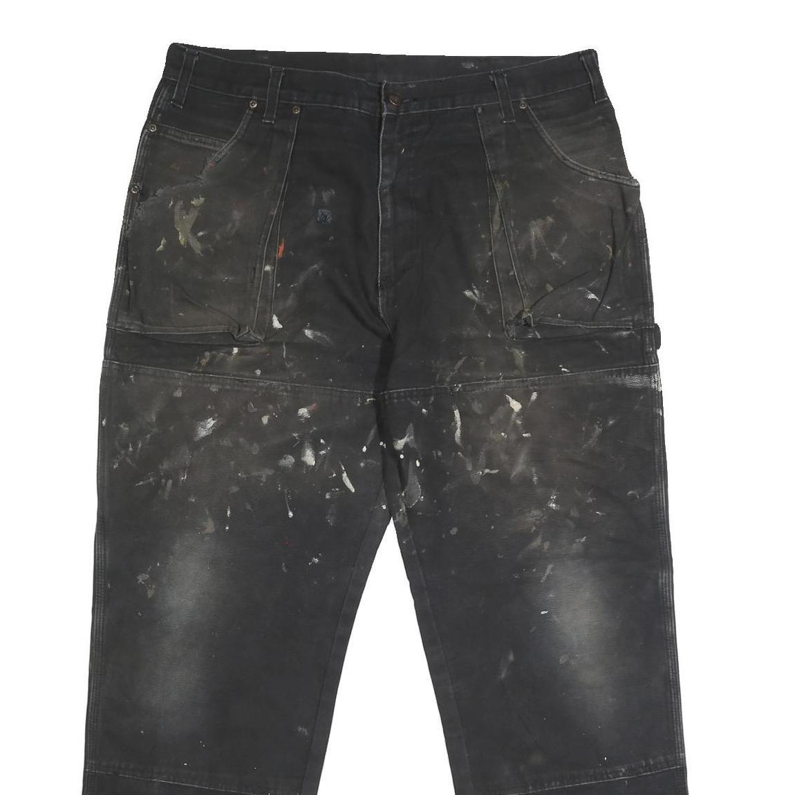 DICKIES Mens Regular Black Cotton Blend Zip Jeans W38 L30 Workwear Painter Style