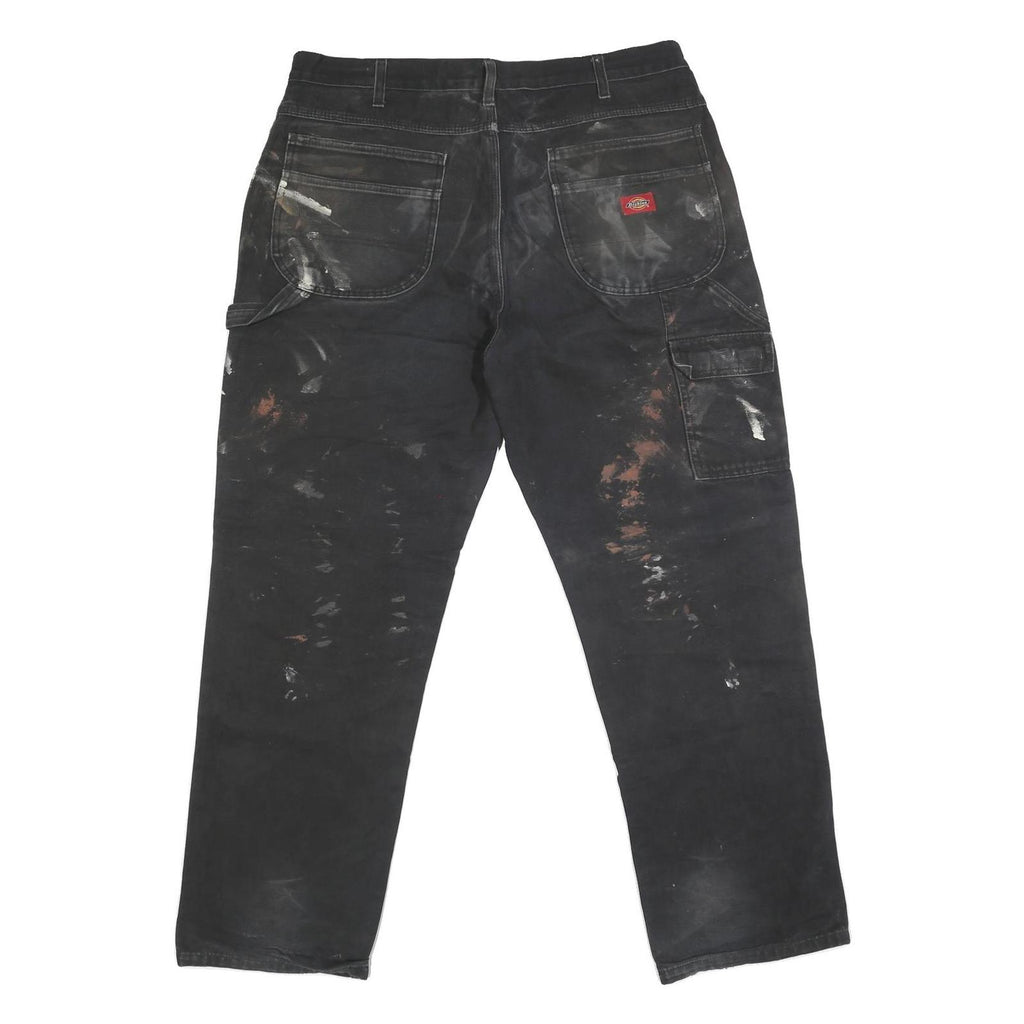 DICKIES Mens Regular Black Cotton Blend Zip Jeans W38 L30 Workwear Painter Style