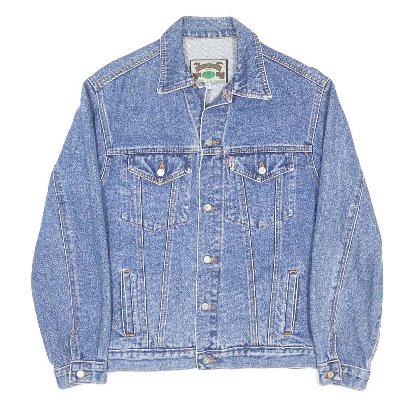 EXIT Mens Blue Denim Button Jacket S Cotton Casual Classic Pocket Design