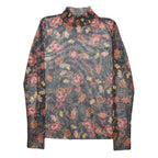RICH & ROYAL Womens Black Floral Printed Top Long Sleeve High Neck XS Elegant
