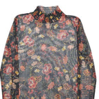 RICH & ROYAL Womens Black Floral Printed Top Long Sleeve High Neck XS Elegant