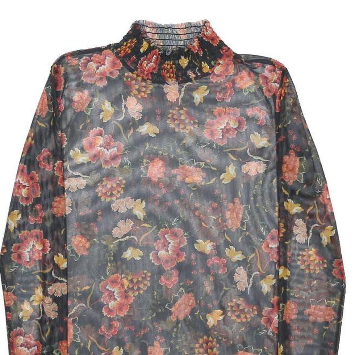 RICH & ROYAL Womens Black Floral Printed Top Long Sleeve High Neck XS Elegant