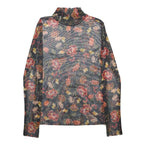 RICH & ROYAL Womens Black Floral Printed Top Long Sleeve High Neck XS Elegant