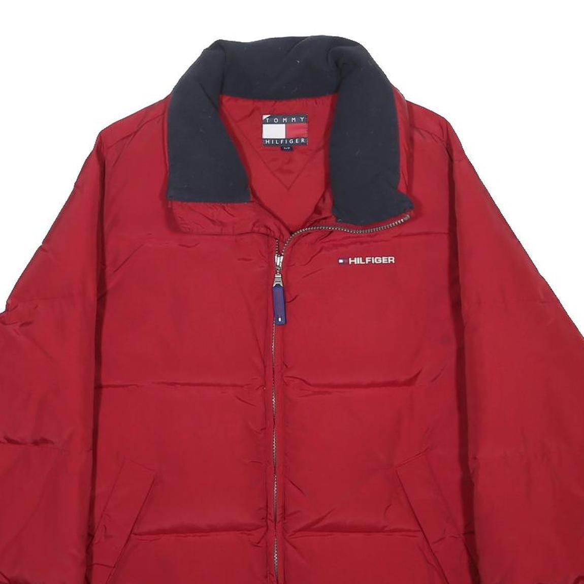 TOMMY HILFIGER Mens Red Bomber Jacket S Nylon Plain Zip Pockets