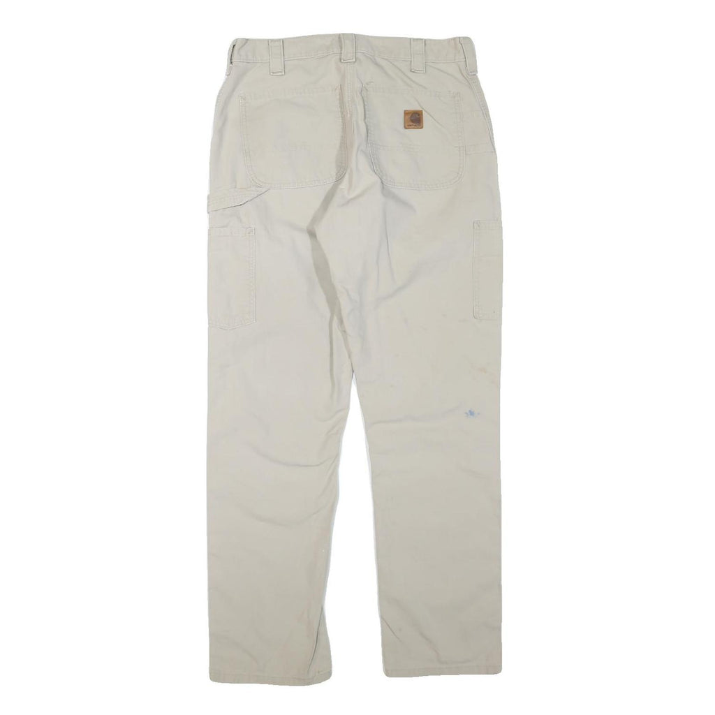 CARHARTT Mens Cotton Blend Beige Regular Fit Straight Trousers W32 L32 Workwear