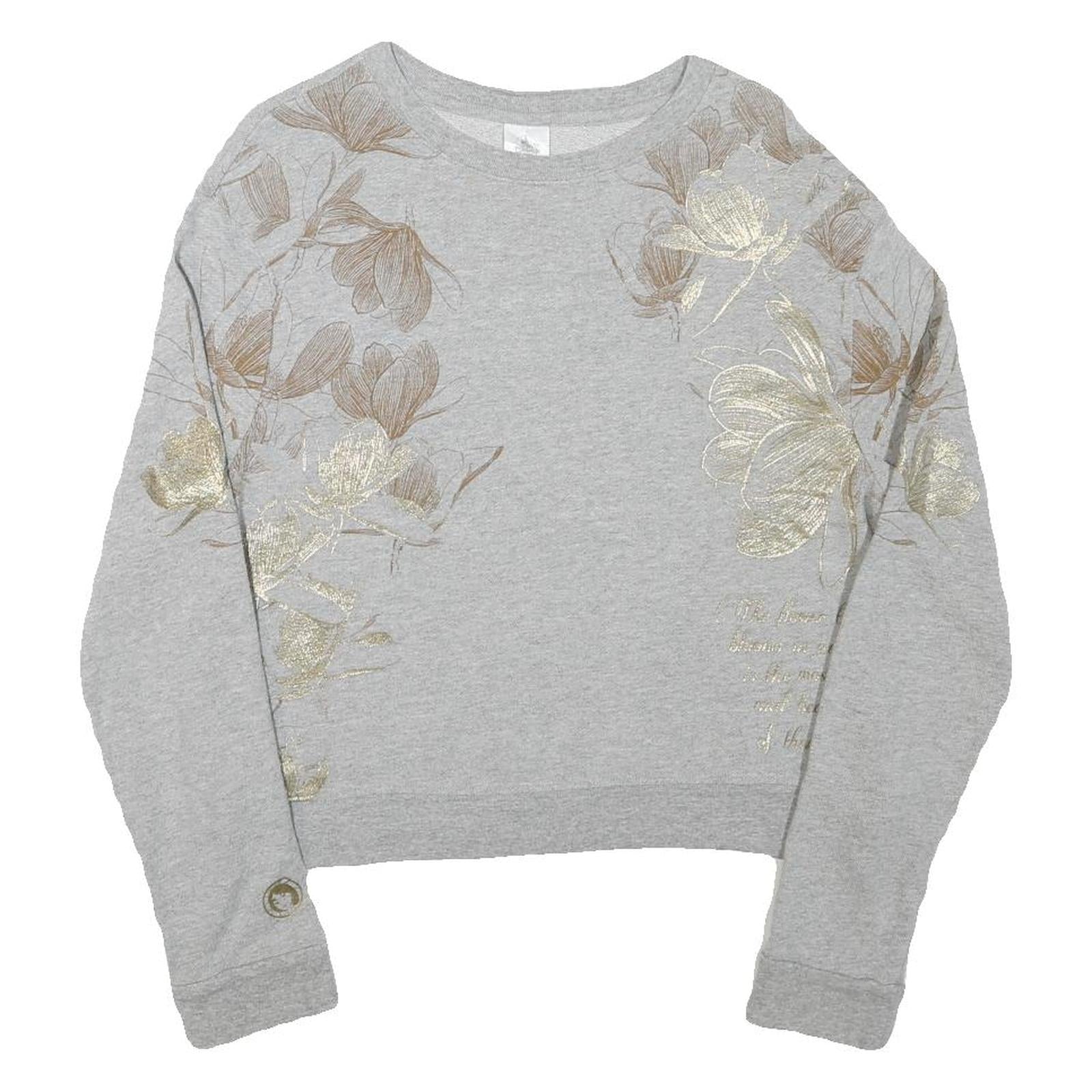 DISNEY Womens Grey Sweatshirt L Floral Print Crew Neck Cotton Blend Pullover