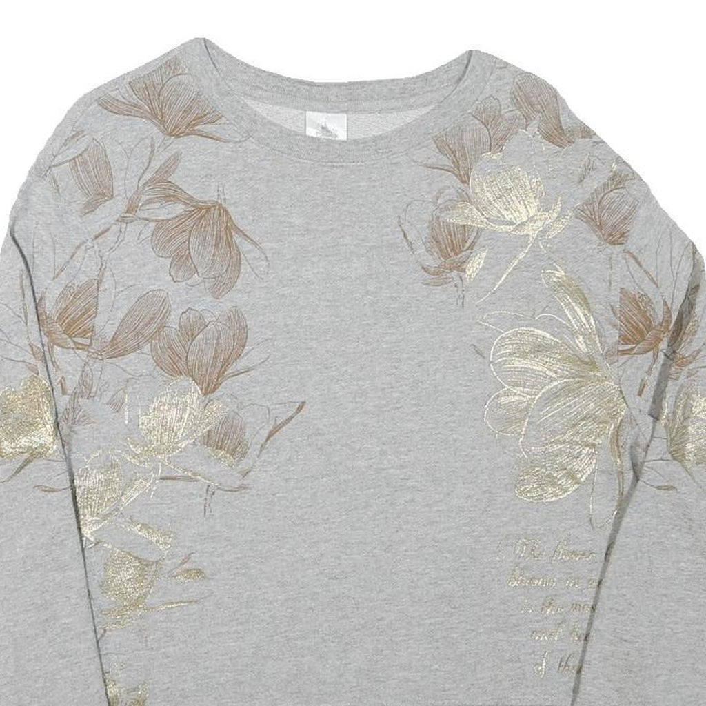 DISNEY Womens Grey Sweatshirt L Floral Print Crew Neck Cotton Blend Pullover