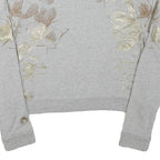 DISNEY Womens Grey Sweatshirt L Floral Print Crew Neck Cotton Blend Pullover