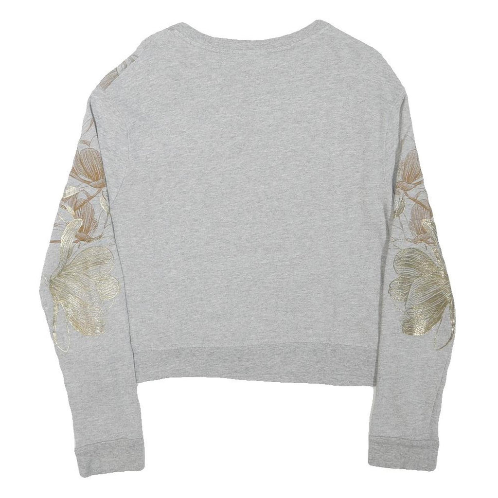 DISNEY Womens Grey Sweatshirt L Floral Print Crew Neck Cotton Blend Pullover