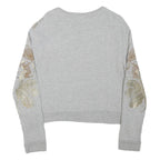 DISNEY Womens Grey Sweatshirt L Floral Print Crew Neck Cotton Blend Pullover