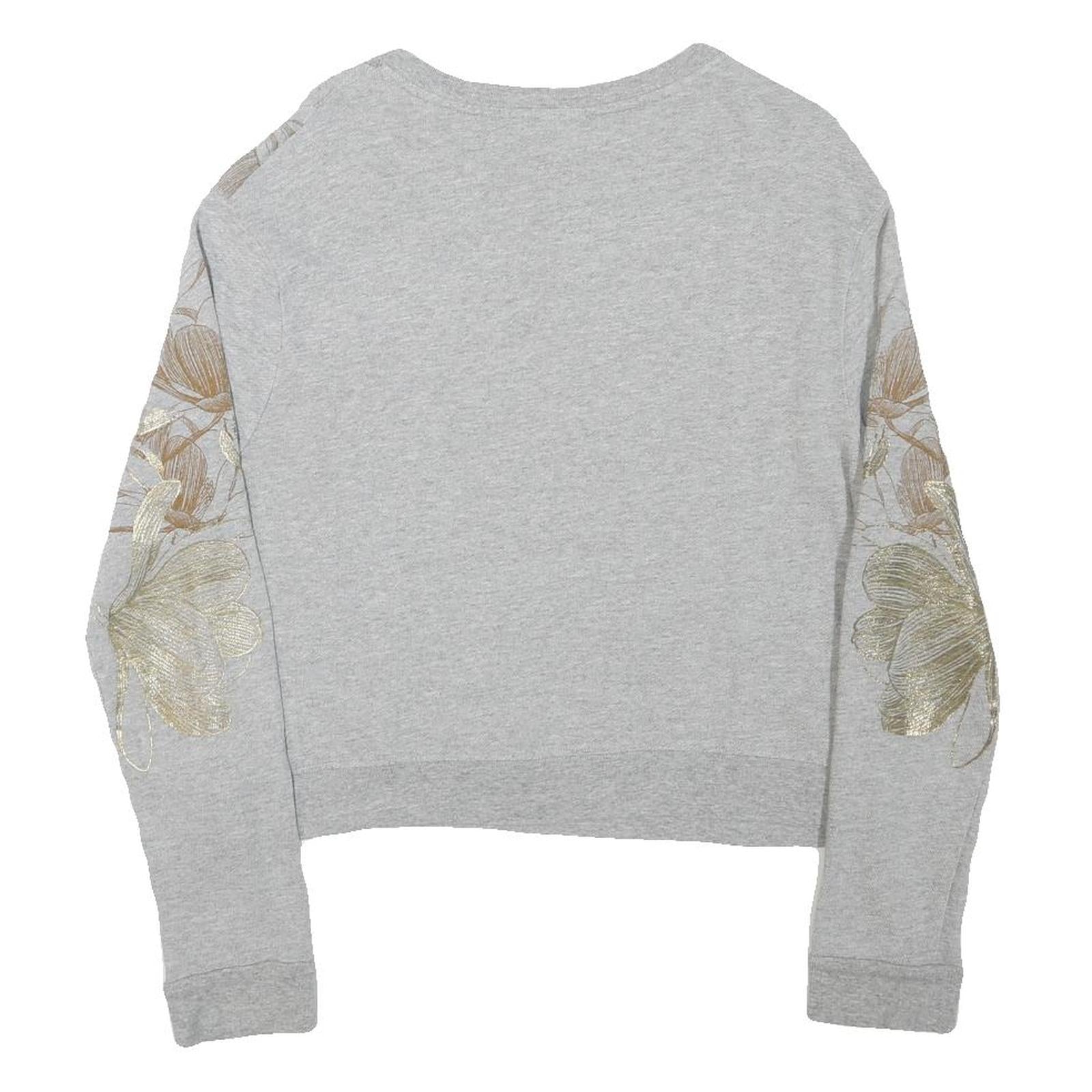 DISNEY Womens Grey Sweatshirt L Floral Print Crew Neck Cotton Blend Pullover