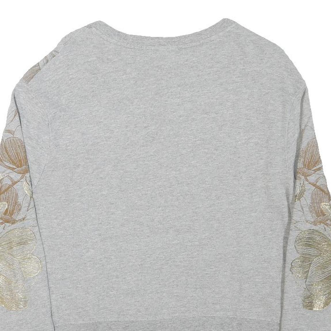 DISNEY Womens Grey Sweatshirt L Floral Print Crew Neck Cotton Blend Pullover