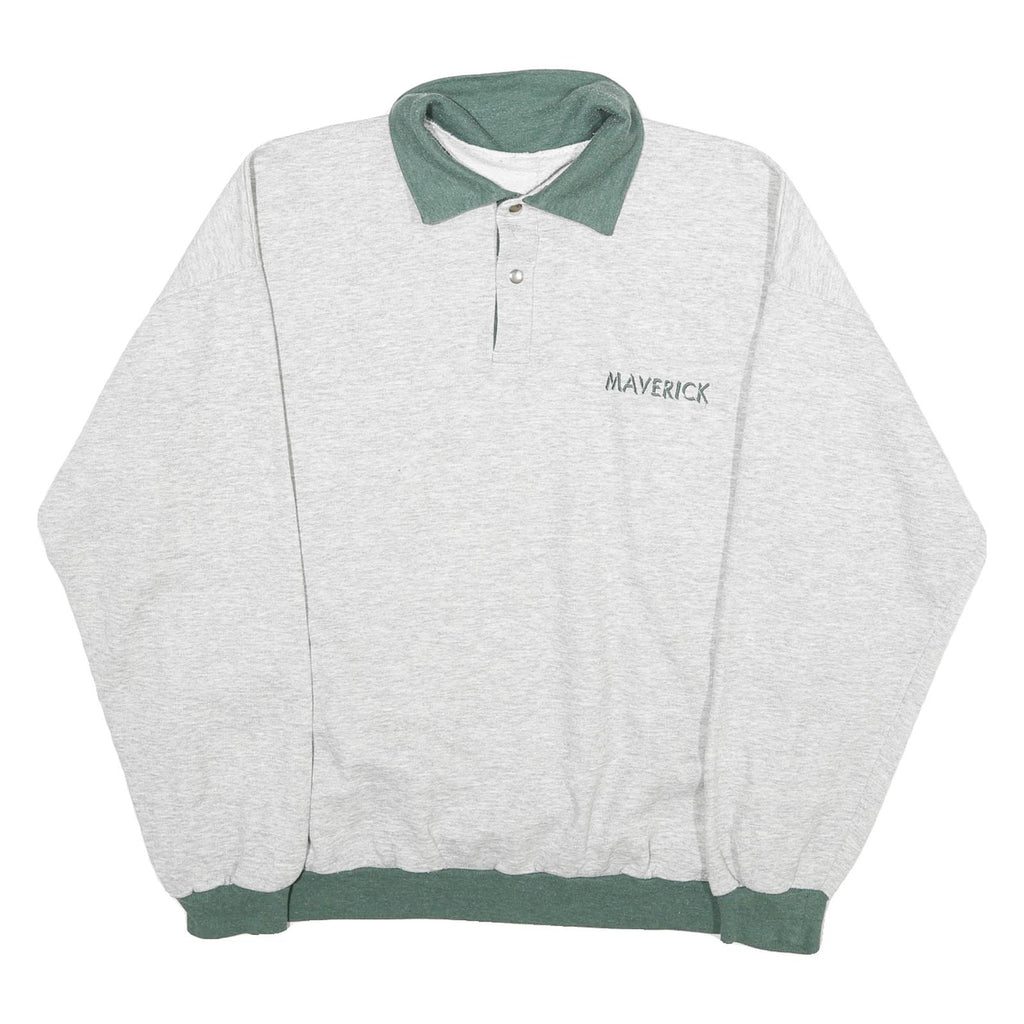 MAVERICK Mens Grey & Green Collar XL Cotton Blend Sweatshirt Pullover Casual