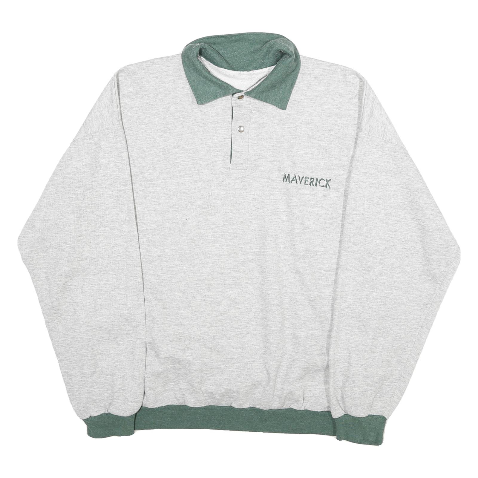 MAVERICK Mens Grey & Green Collar XL Cotton Blend Sweatshirt Pullover Casual