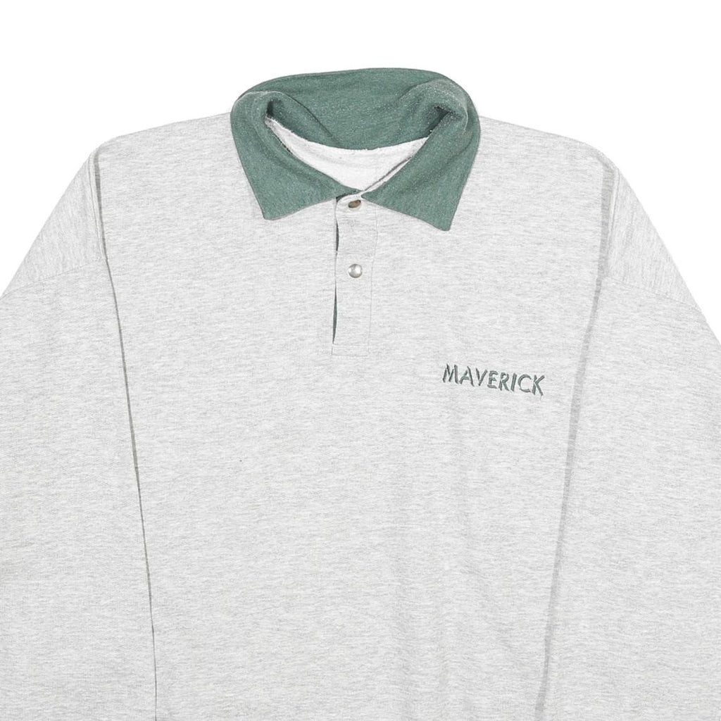MAVERICK Mens Grey & Green Collar XL Cotton Blend Sweatshirt Pullover Casual