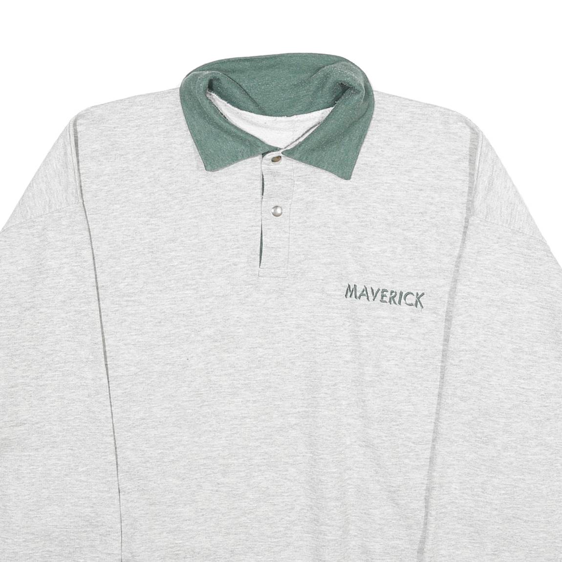 MAVERICK Mens Grey & Green Collar XL Cotton Blend Sweatshirt Pullover Casual