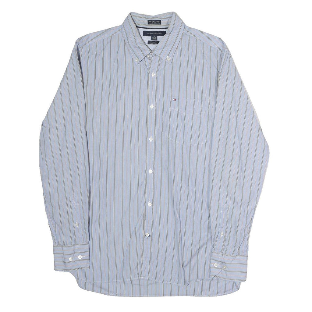 TOMMY HILFIGER Mens Blue & Yellow Stripe Shirt M Classic Button-Down Cotton