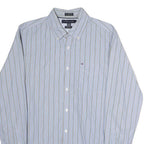 TOMMY HILFIGER Mens Blue & Yellow Stripe Shirt M Classic Button-Down Cotton